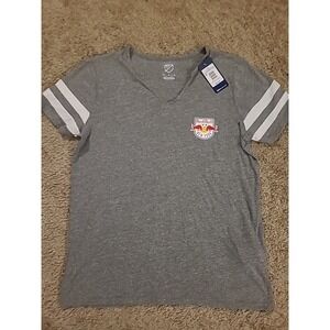 New York Red Bulls MLS V Neck  T Shirt Womens Medium Soccer Gray